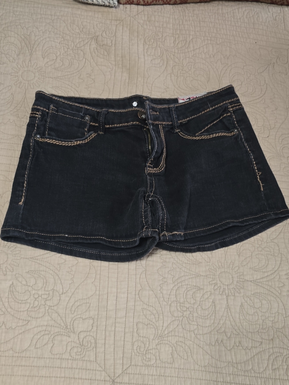 True Religion Black Denim Jean Shorts with Contrast Stitching